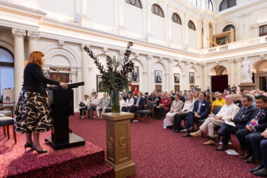 Governor Margaret Gardiner at the Peace Building through Contemplation, Compassion and our Common Humanity forum at Queen's Hall in Victoria's Parliament House